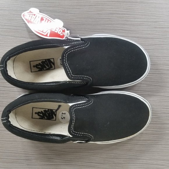 Vans Kids Slip-On Sneaker, Black & White Fabric, Childrens Size 1.5 - Picture 10 of 13